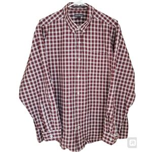 Eddie Bauer Mens Button Shirt XL Relaxed Fit Long Sleeve Pocket Red Plaid Cotton